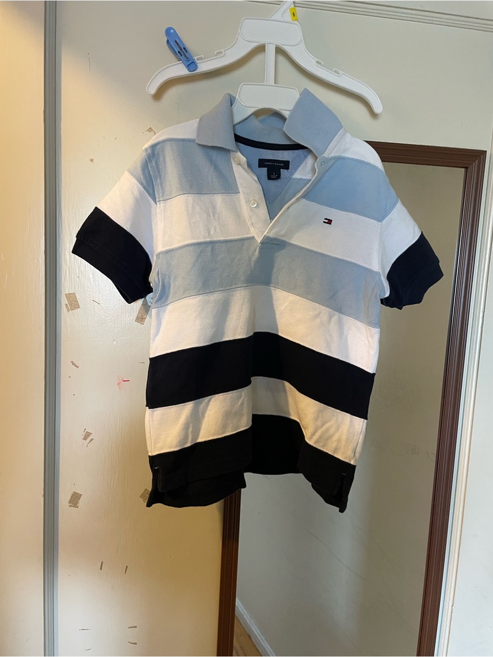 Tommy Hilfiger Kids Striped Polo Shirt - Light Blue, White & Navy